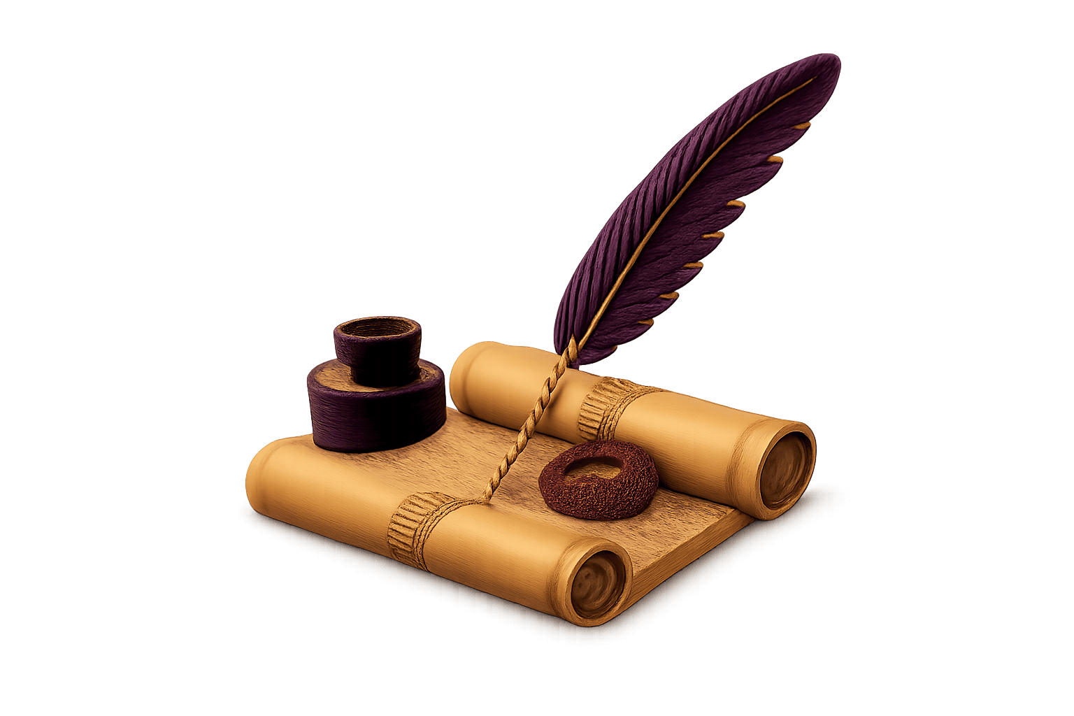 Decorative quill, ink, and proclamation scroll